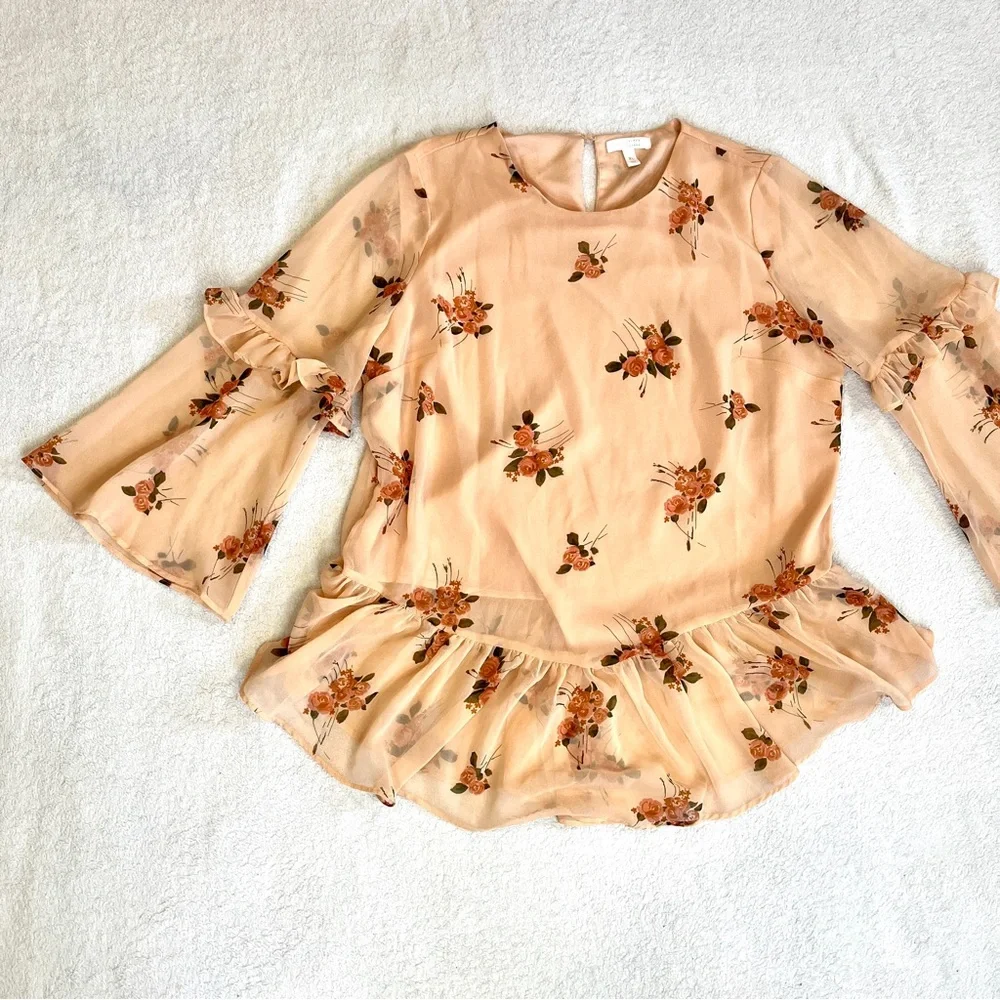 SOLD✖️LC Lauren Conrad Floral Chiffon Shirt Ruffles Spring Size XL - Picture 4 of 11